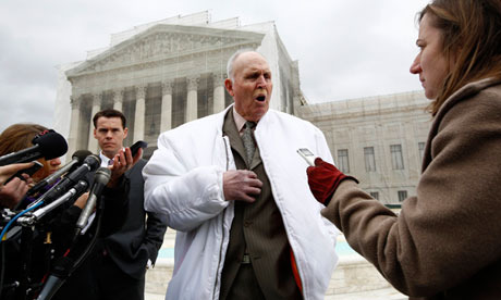 Indiana soybean farmer Vernon Bowman speaks to the media outside the Supreme Court in February