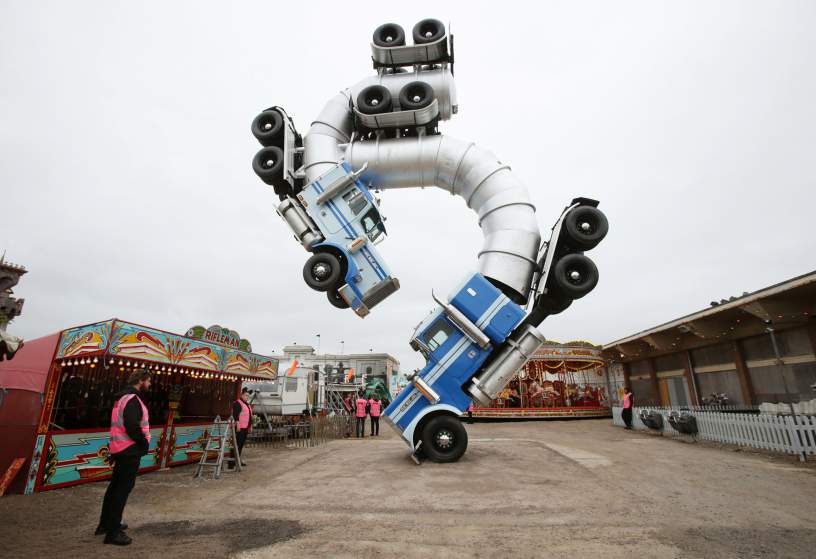Image #: 38871634    Big Rig Jig, an artwork by Mike Ross, on display at Dismaland - Bemusement Park, Banksy's biggest show to date, in Western-super-Mare, Somerset.       PA PHOTOS /LANDOV